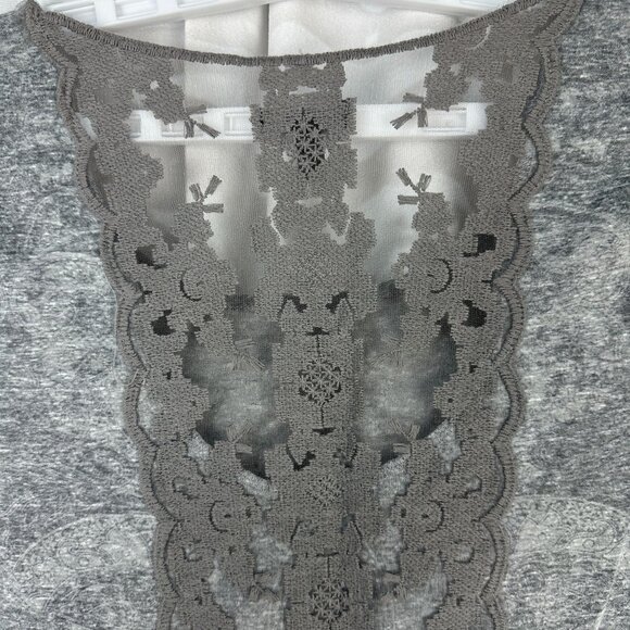 Apt. 9 Womens Gray Lace Back Embellished 3/4 Sleeve Top 0X - Picture 4 of 5